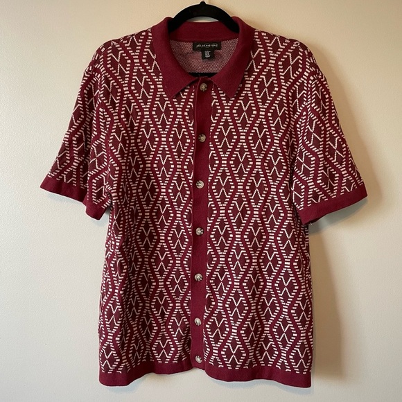 Art of Rhetoric short sleeve sweater button up shirt maroon diamond knit sz M - Picture 4 of 9